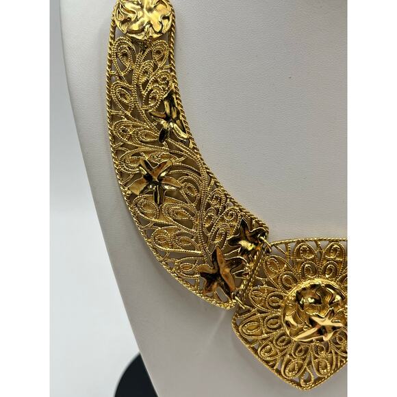 JOSE MARIA BARRERA Avon Spanish Falling Leaves Statement Filigree Bib Necklace - Picture 2 of 10